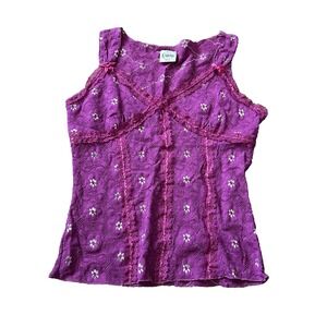 Vintage B. Moss Tank Top Womens M Y2K Purple Lace Floral Babydoll Fairycore